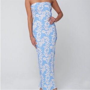 RESA Strapless Malibu Blue and White Dress